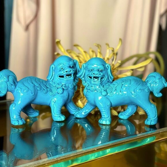 ♥️ Ceramic Foo Dog Statues - Blue - Picture 7 of 13